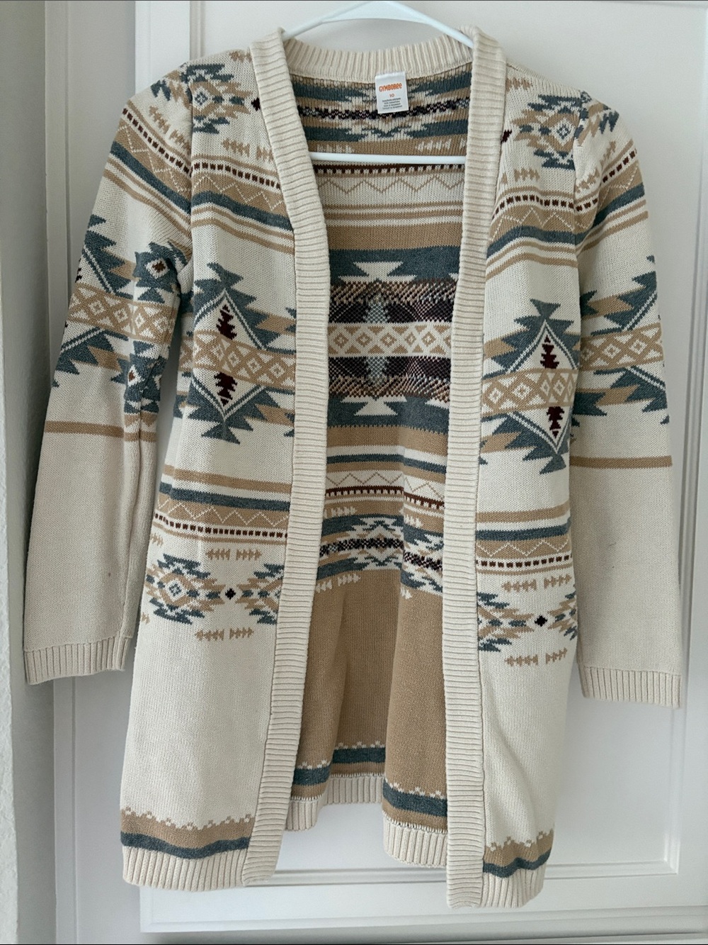 💯 cotton - Cream Patterned Open-Front Sweater Cardigan